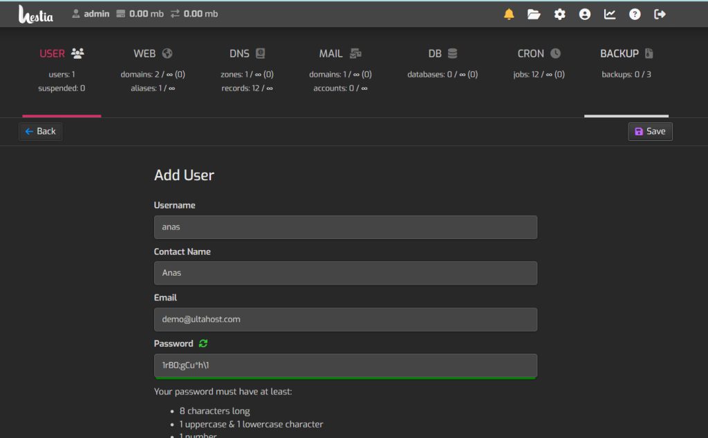 The new user form