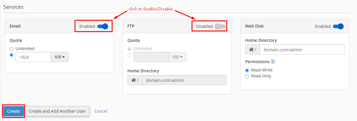 Screenshot: Click Create and check the result in List Accounts .