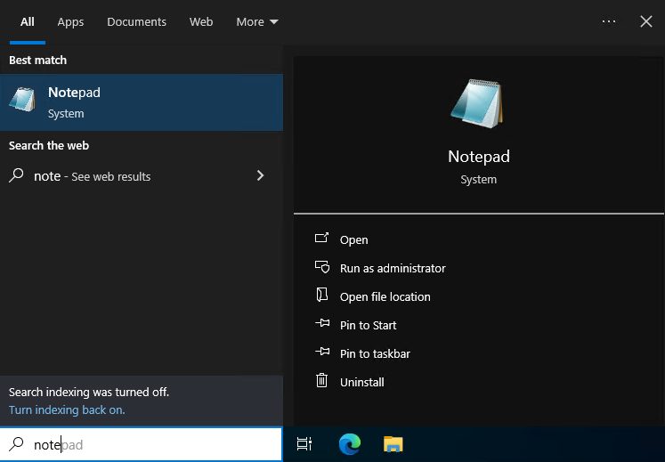 Opening Notepad