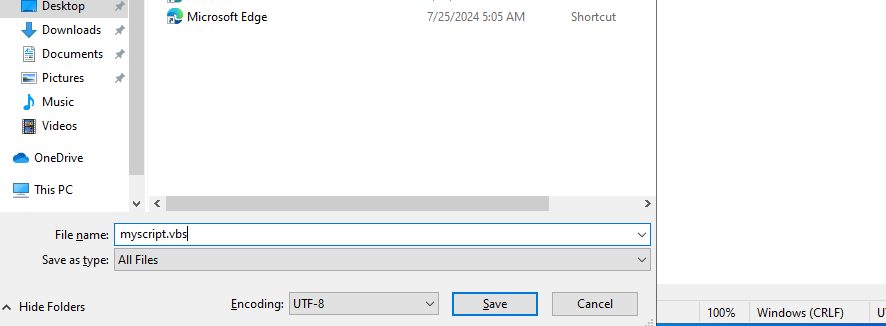 Saving the file with the .vbs extension
