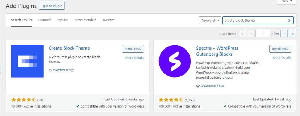 Installing the Create Block Theme plugin