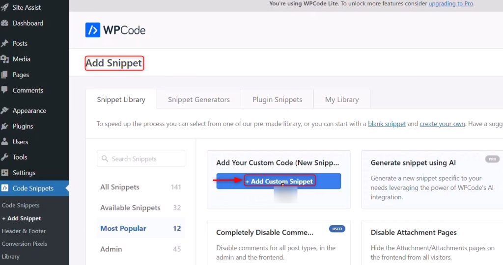 Adding a custom snippet