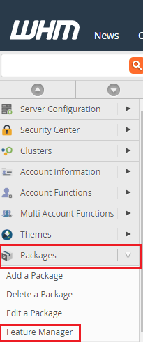 Screenshot: In the search box, type Feature Manager .