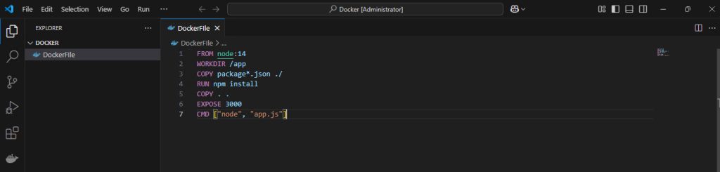 The Dockerfile in VS Code