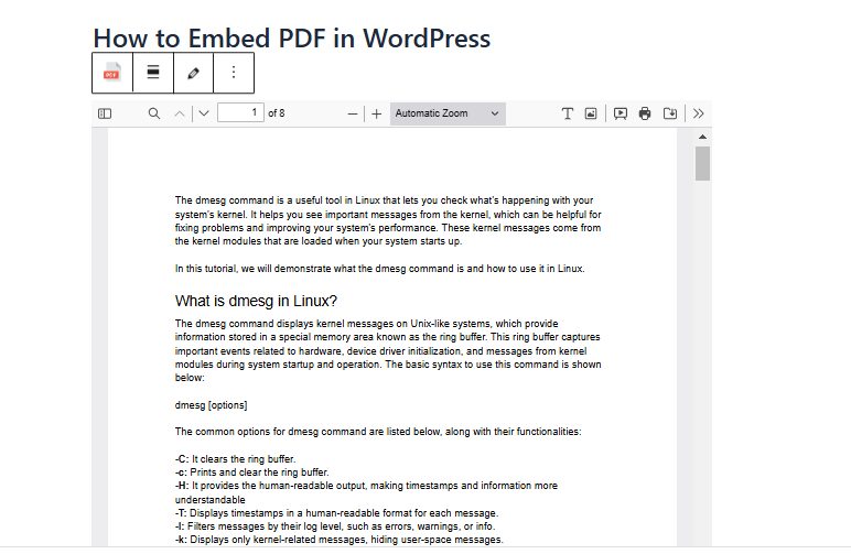 The PDF in the editor