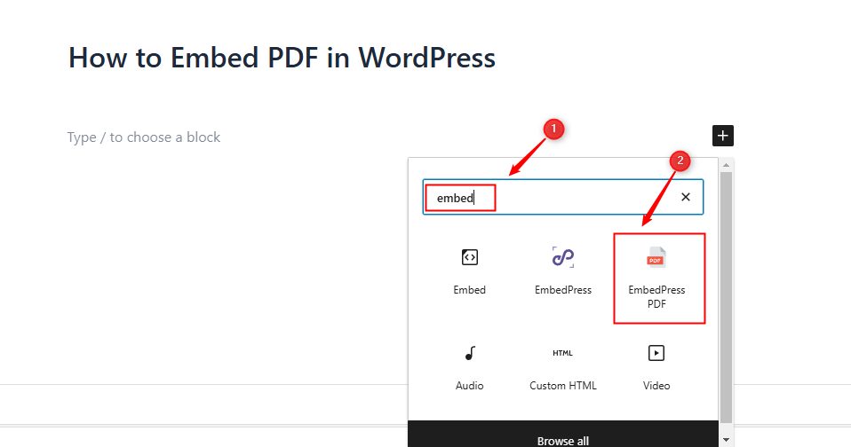 The EmbedPress block