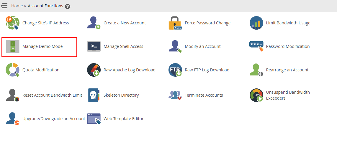 Screenshot: Open the same Manage Demo Mode page in WHM.