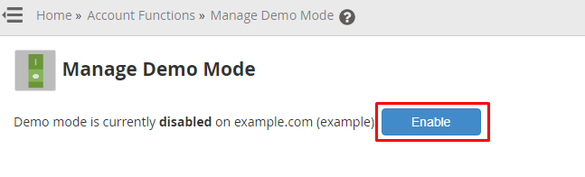 Screenshot: Click Disable Demo Mode .