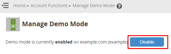 Screenshot: Click Disable Demo Mode .