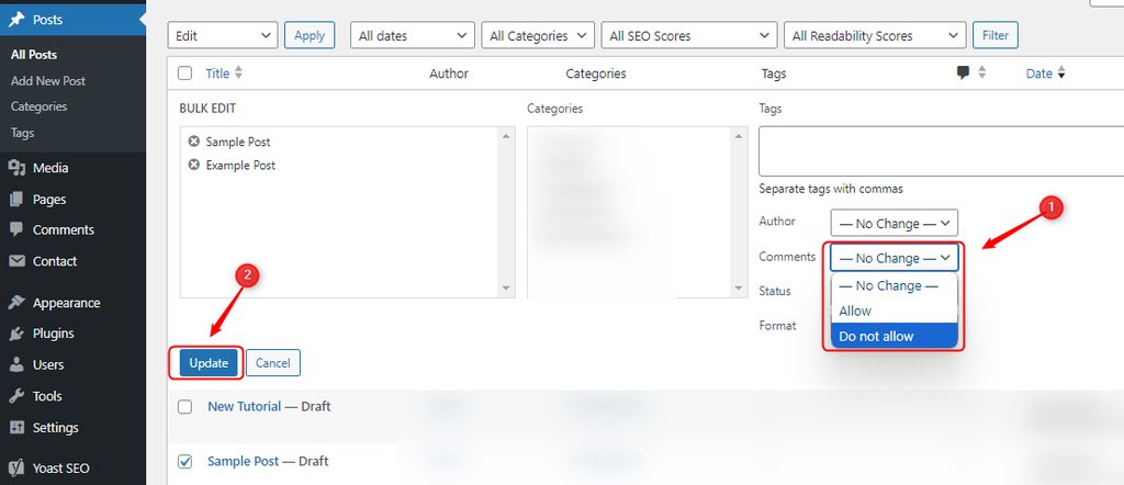 The Allow comments setting