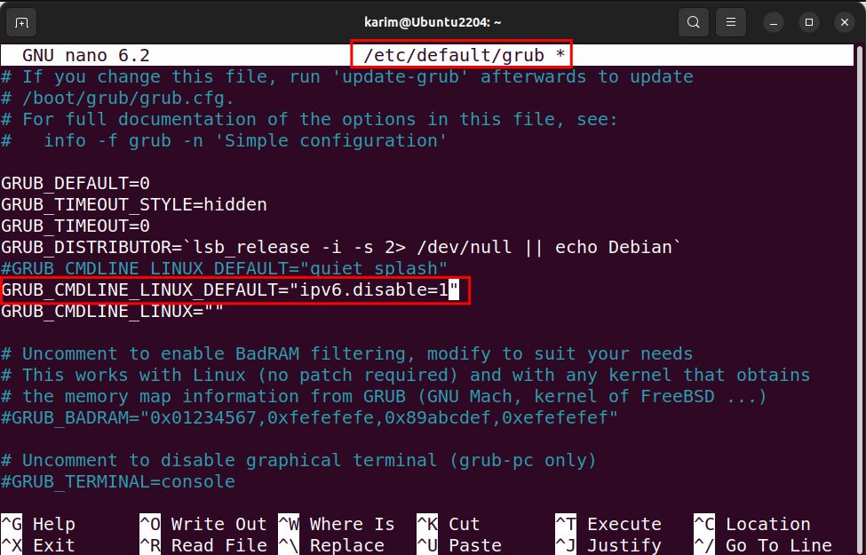 Disabling IPv6 in GRUB