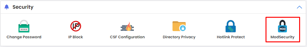 Screenshot: Type ModSecurity in the search box.
