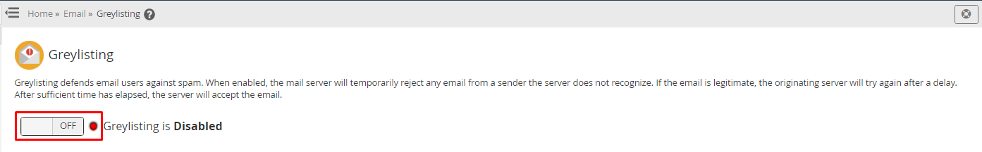 Screenshot: Click Greylisting in the results. It sits under the Email section.
