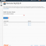 Screenshot: Open cPanel, click Remote MySQL , add the IP, click Add Host .