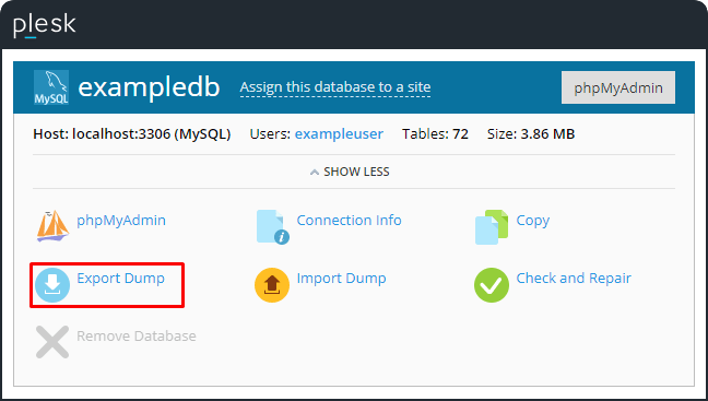 Screenshot: Go to Websites & Domains and then Databases .