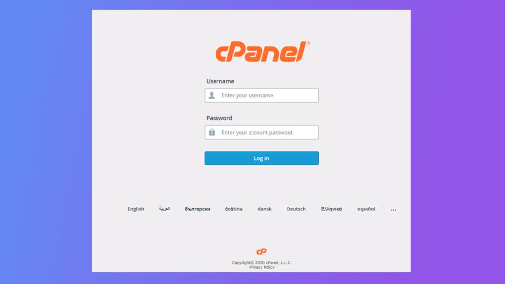 The cPanel login