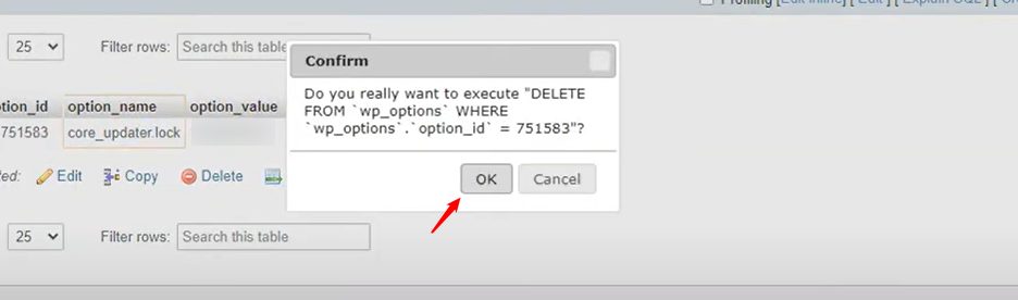 Deleting the core_updater.lock row