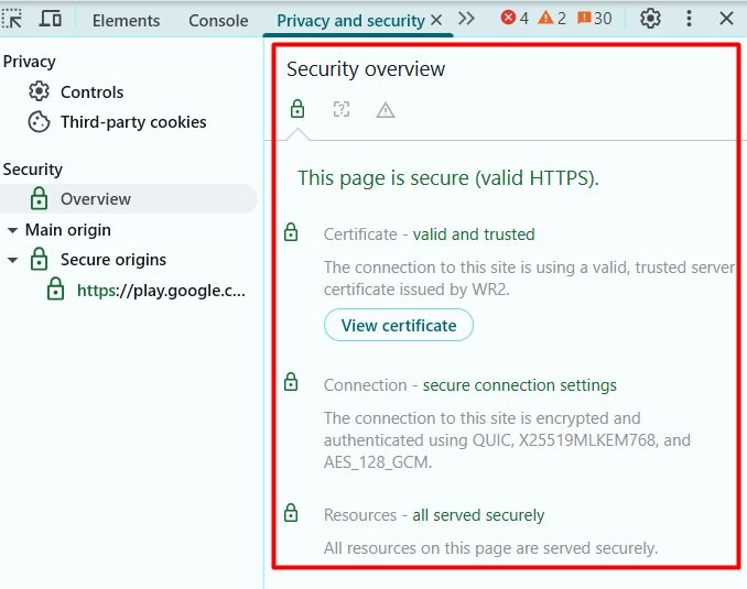 The Security tab in Chrome DevTools