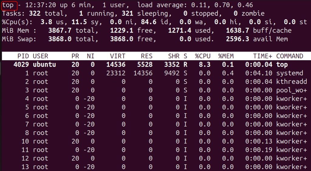 Output of top