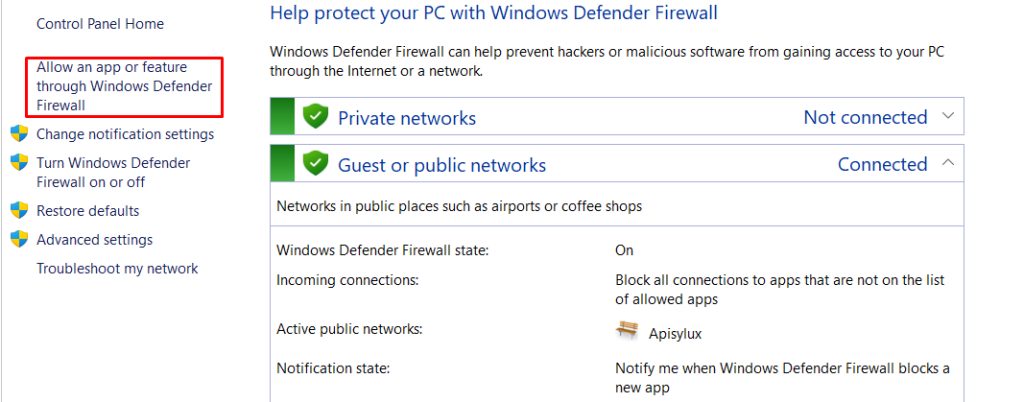 Firewall settings