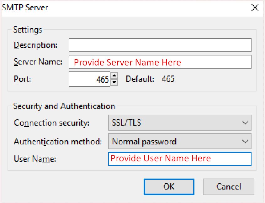 The SMTP security setting