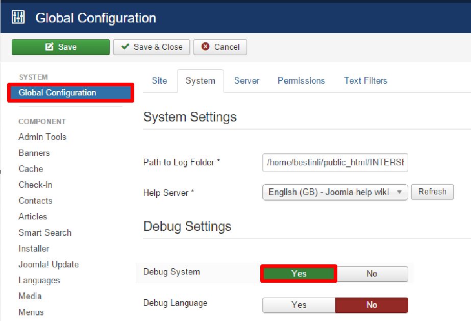 Error reporting in Global Configuration