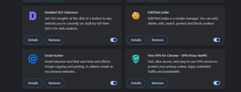 The extensions page