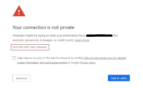 The NET::ERR_CERT_DATE_INVALID error in Chrome