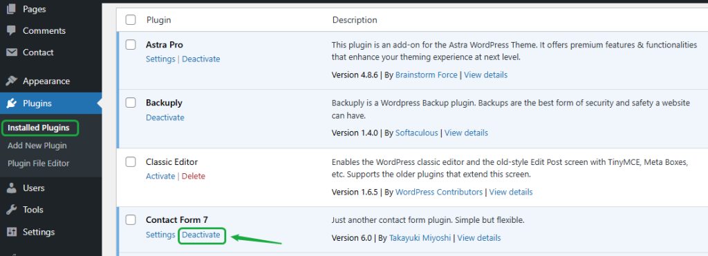 The installed plugins