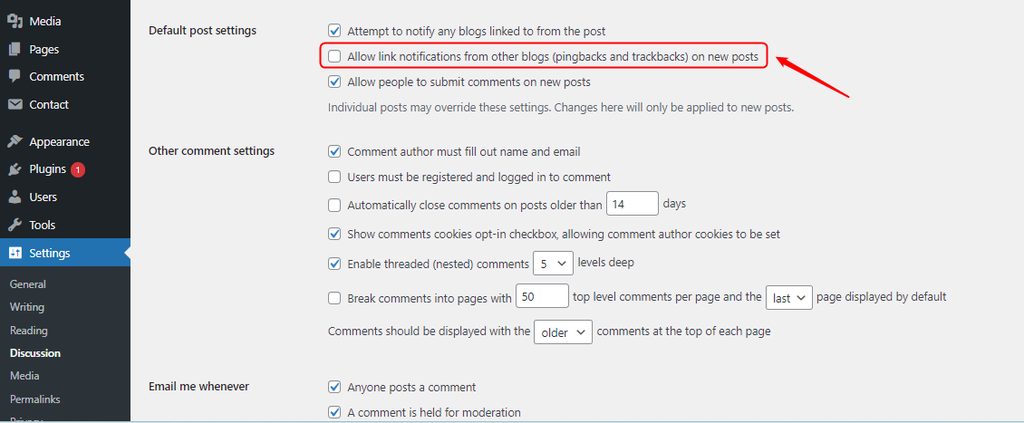 The Discussion settings