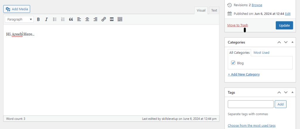 The visual editor with missing buttons