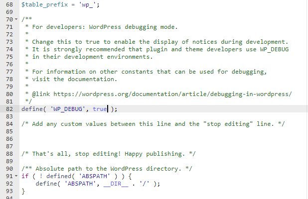 The WP_DEBUG line