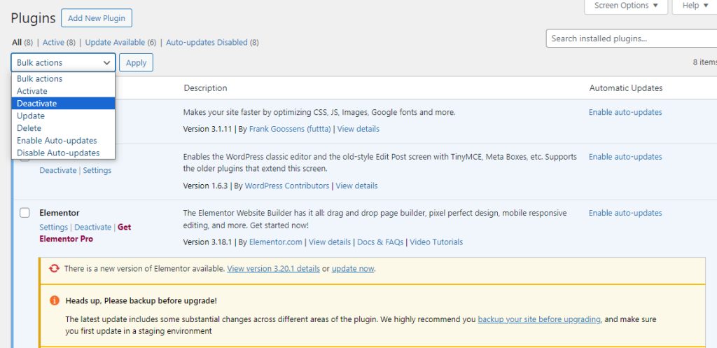 Deactivating plugins