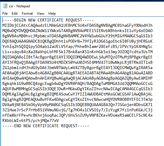 Screenshot: Paste the CSR text into the order form of the certificate provider.