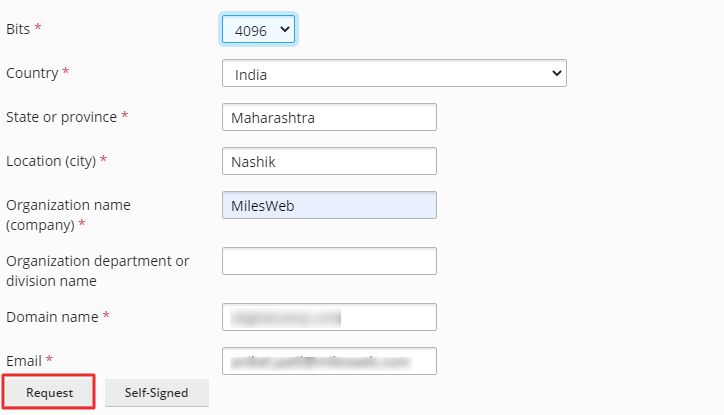 Screenshot: Paste it into the order form of your certificate provider.