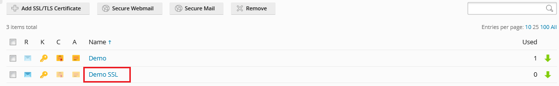 Screenshot: Warning: Do not delete this entry before you upload the certificate. The private key lives