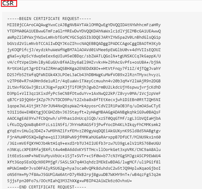Screenshot: A CSR is a request. The private key is a secret that matches it.