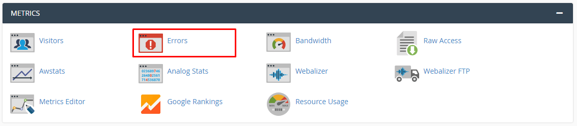 Screenshot: In cPanel, click Raw Access under Metrics .
