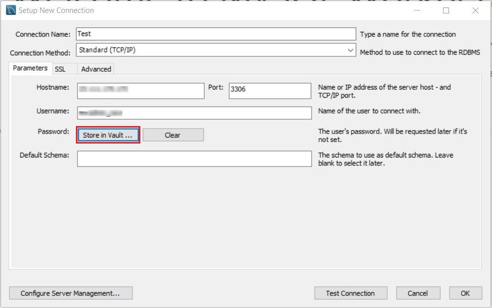 Screenshot: Type your database user in Username .