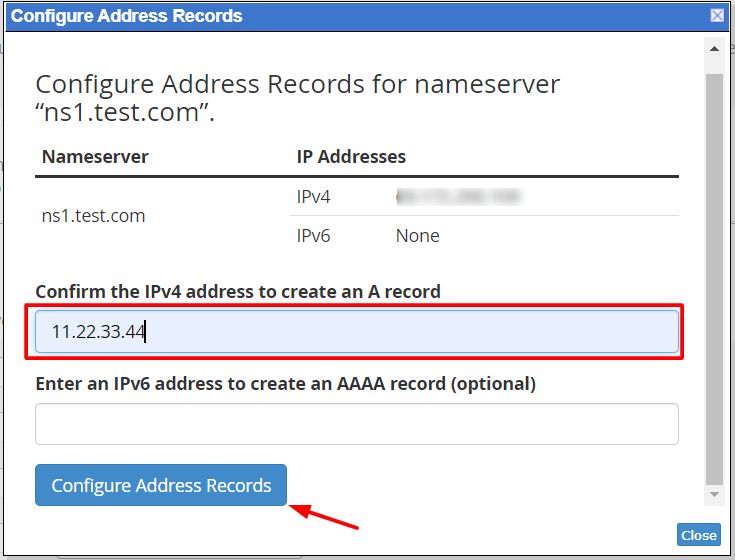 Screenshot: Open the domain and look for Register Nameservers or a similar option.
