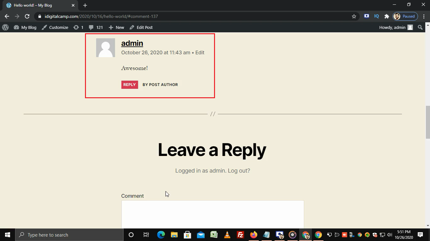 Screenshot: Click Post Comment .