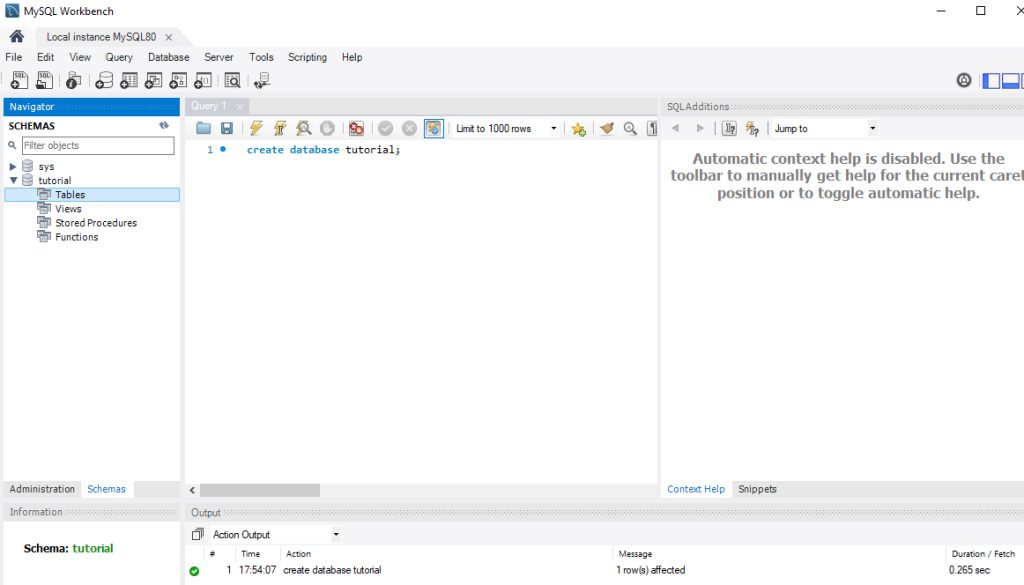 Creating the database and the table