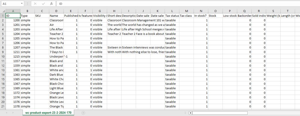 The exported CSV file