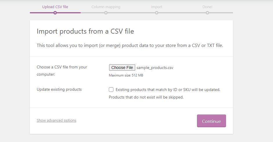 Choosing the CSV file