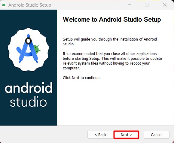 The Android Studio setup