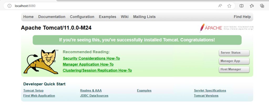 The Tomcat start page