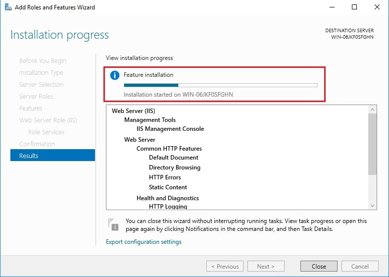 Screenshot: IIS is Microsoft's web server program.