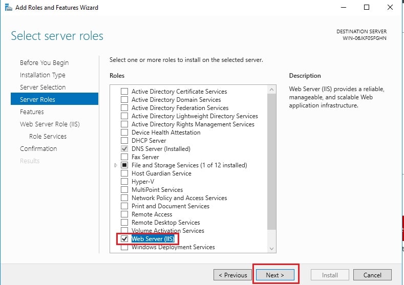 Screenshot: Tick Web Server (IIS) .