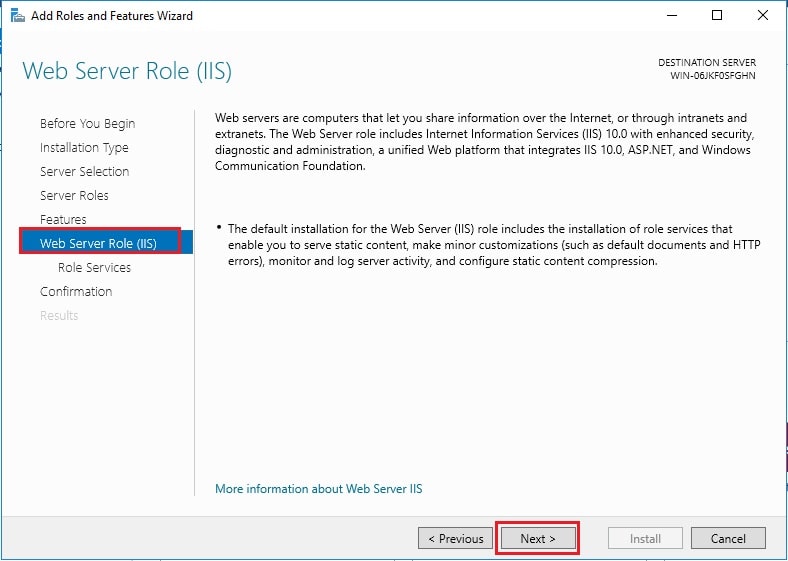 Screenshot: Tick Web Server (IIS) .