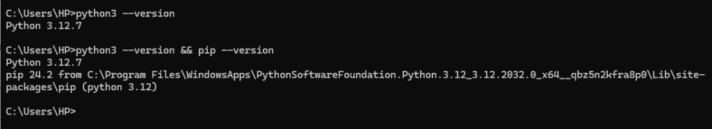 Checking Python and pip on Windows